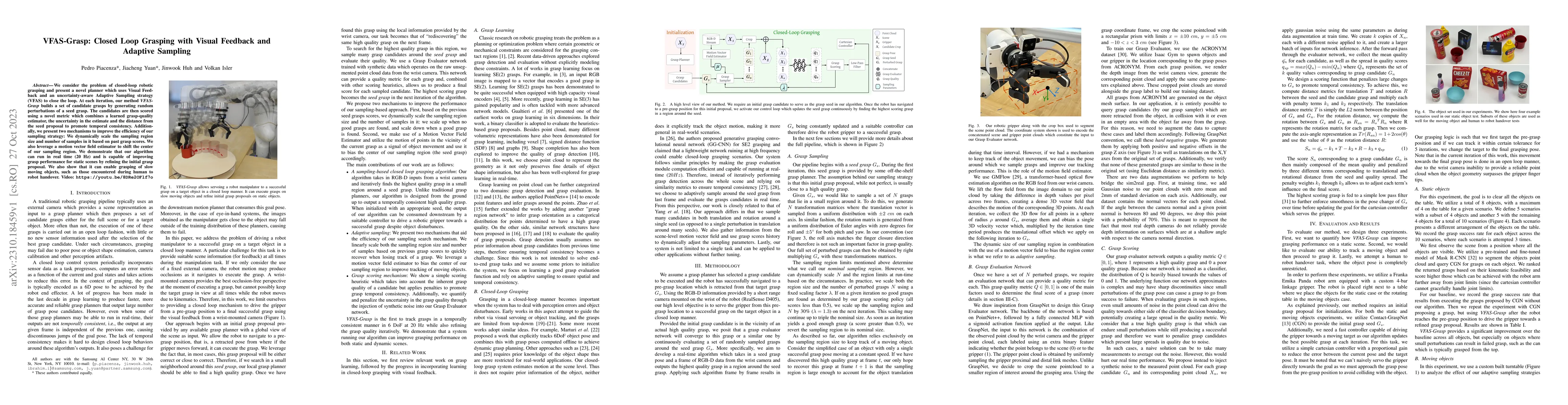 Thumbnail for VFAS-Grasp: Closed Loop Grasping with Visual Feedback and Adaptive
  Sampling