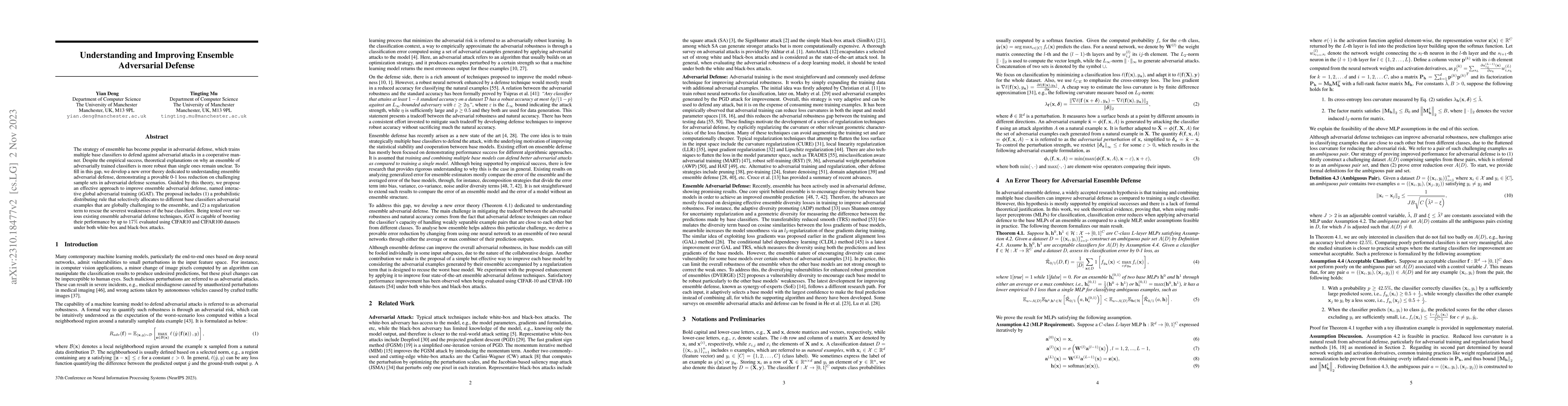 Thumbnail for Understanding and Improving Ensemble Adversarial Defense