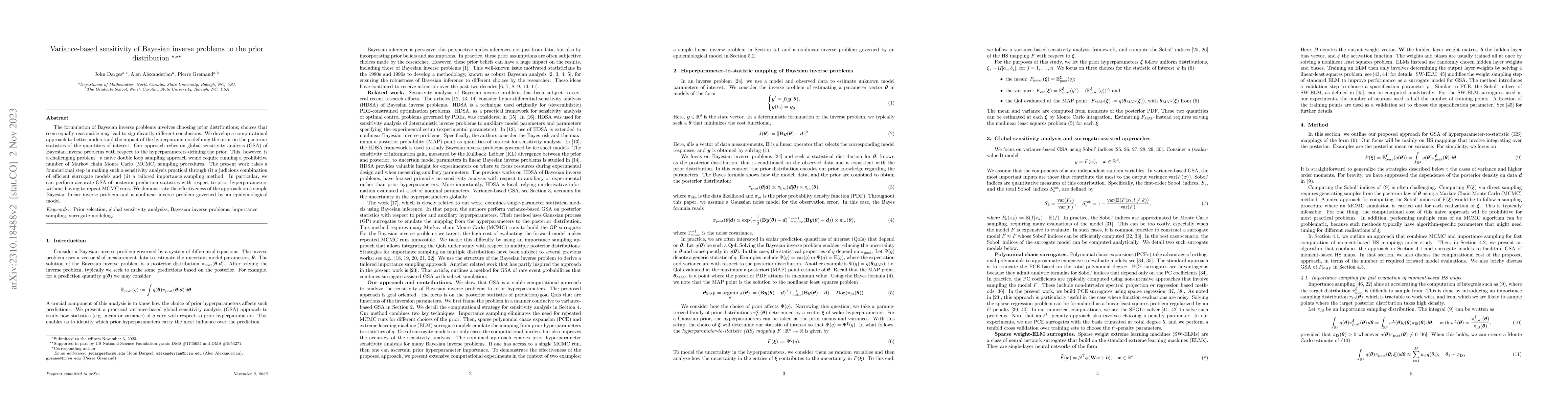 Thumbnail for Variance-based sensitivity of Bayesian inverse problems to the prior
  distribution