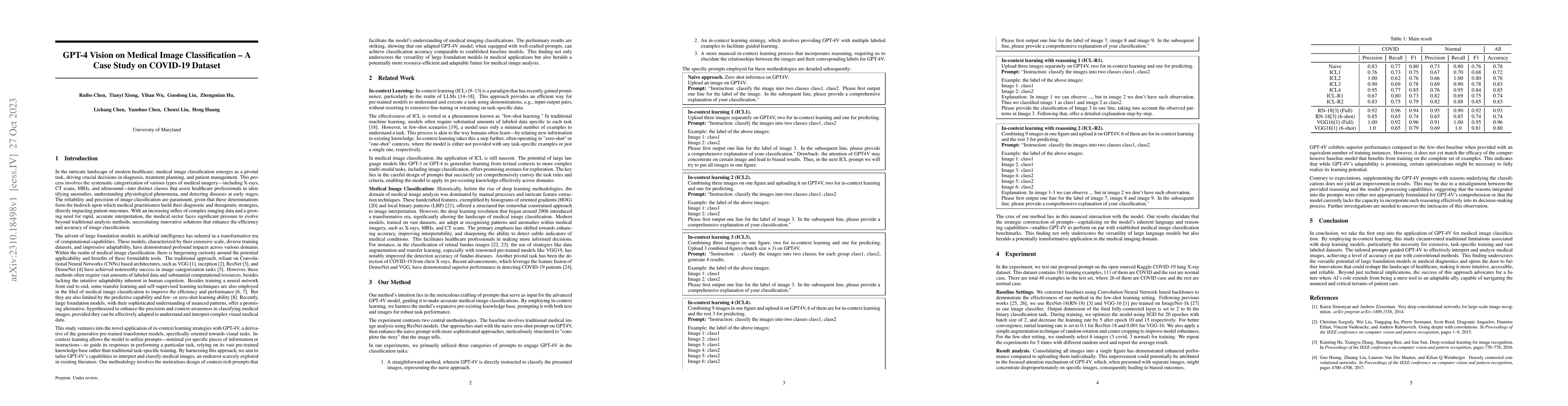 Thumbnail for GPT-4 Vision on Medical Image Classification -- A Case Study on COVID-19
  Dataset