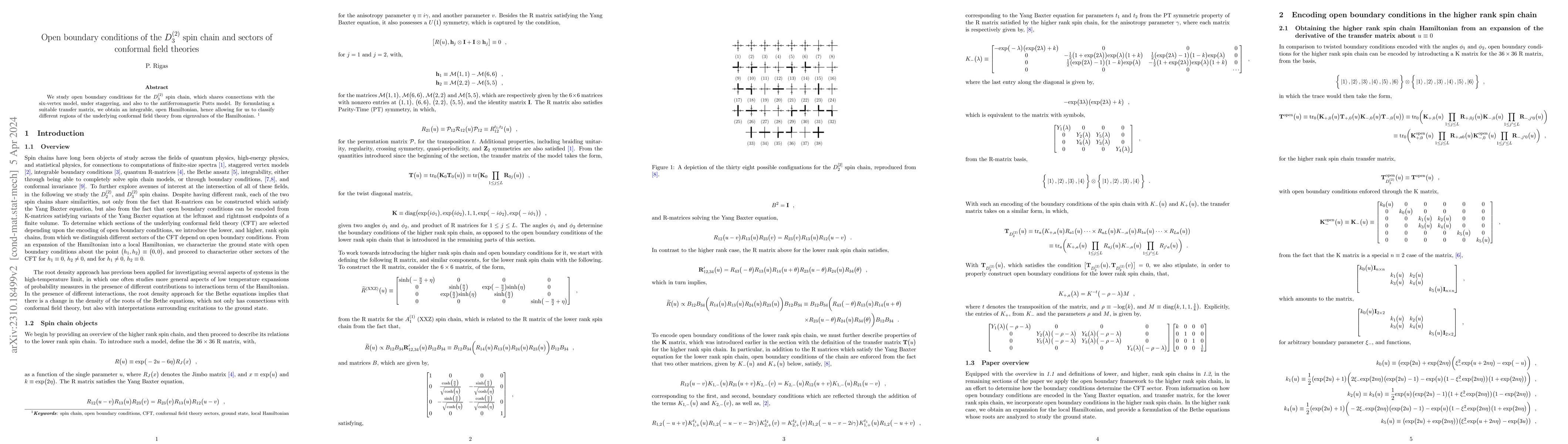 Thumbnail for Open boundary conditions of the $D^{(2)}_3$ spin chain and sectors of
  conformal field theories