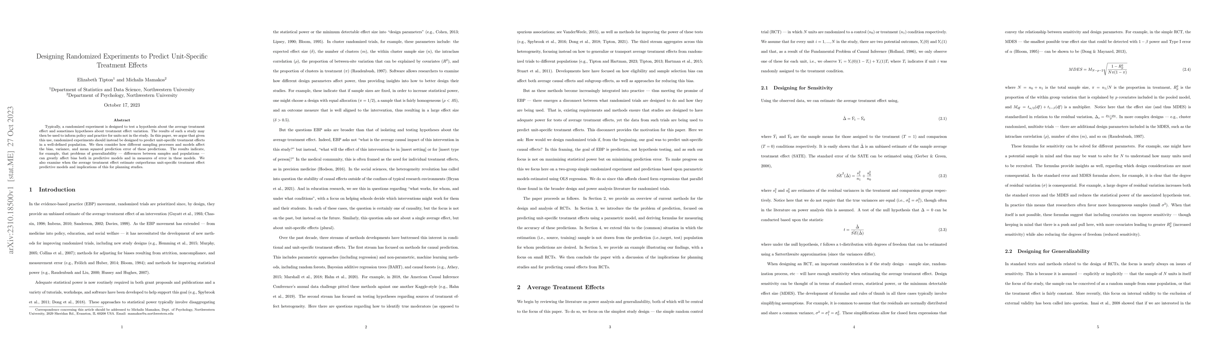 Thumbnail for Designing Randomized Experiments to Predict Unit-Specific Treatment
  Effects