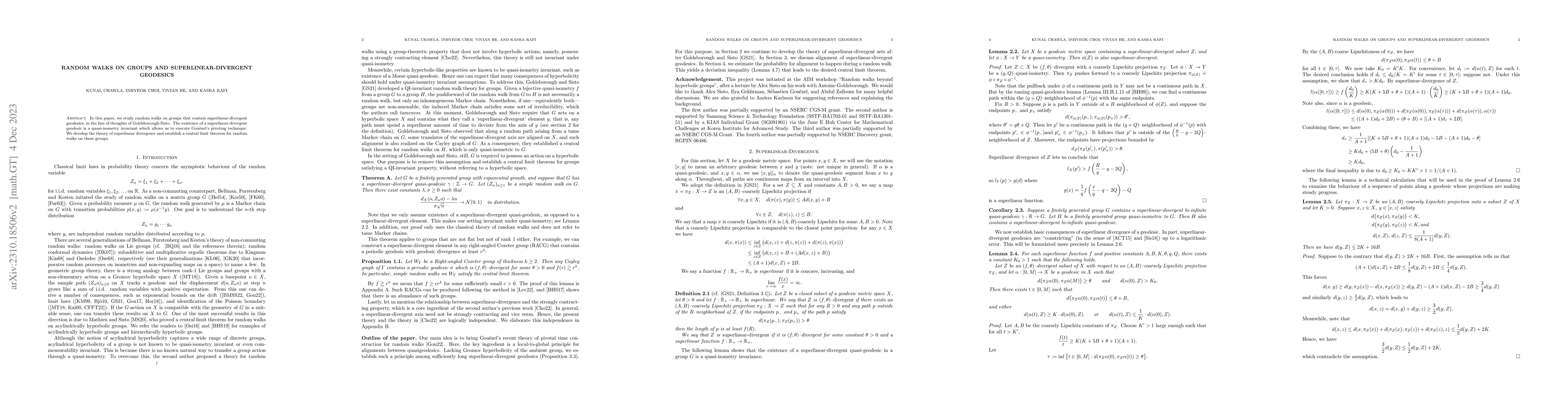 Thumbnail for Random walks on groups and superlinear divergent geodesics