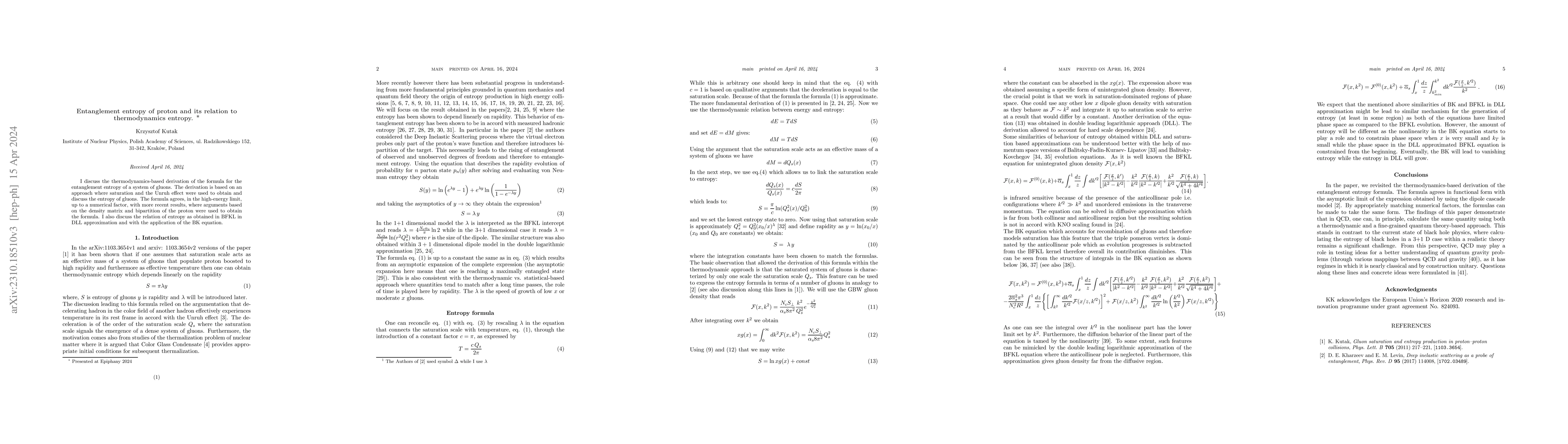 Thumbnail for Entanglement entropy of proton and its relation to thermodynamics
  entropy