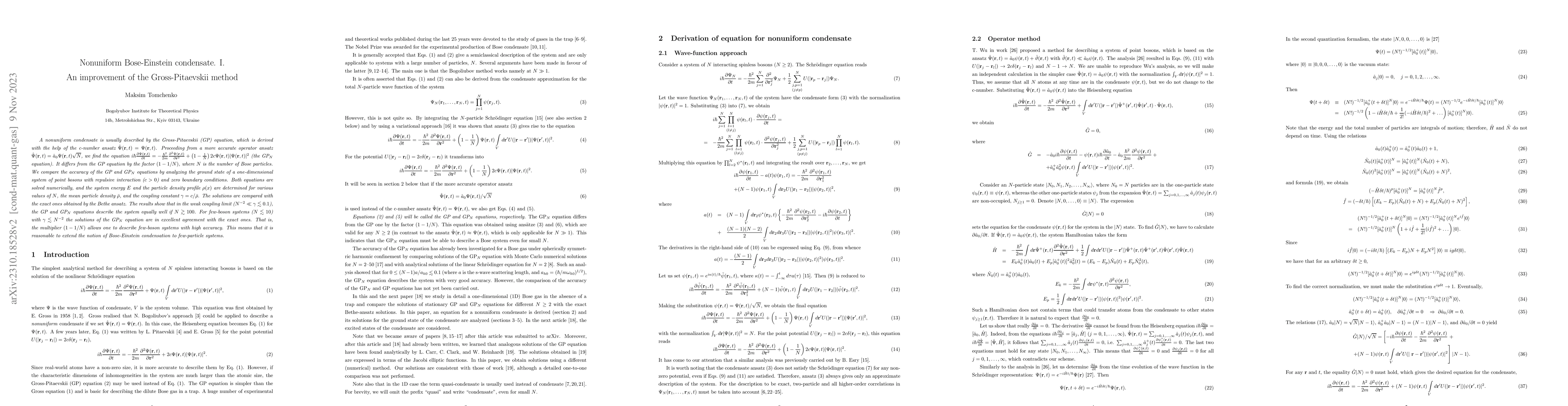 Thumbnail for Nonuniform Bose-Einstein condensate. I. An improvement of the
  Gross-Pitaevskii method