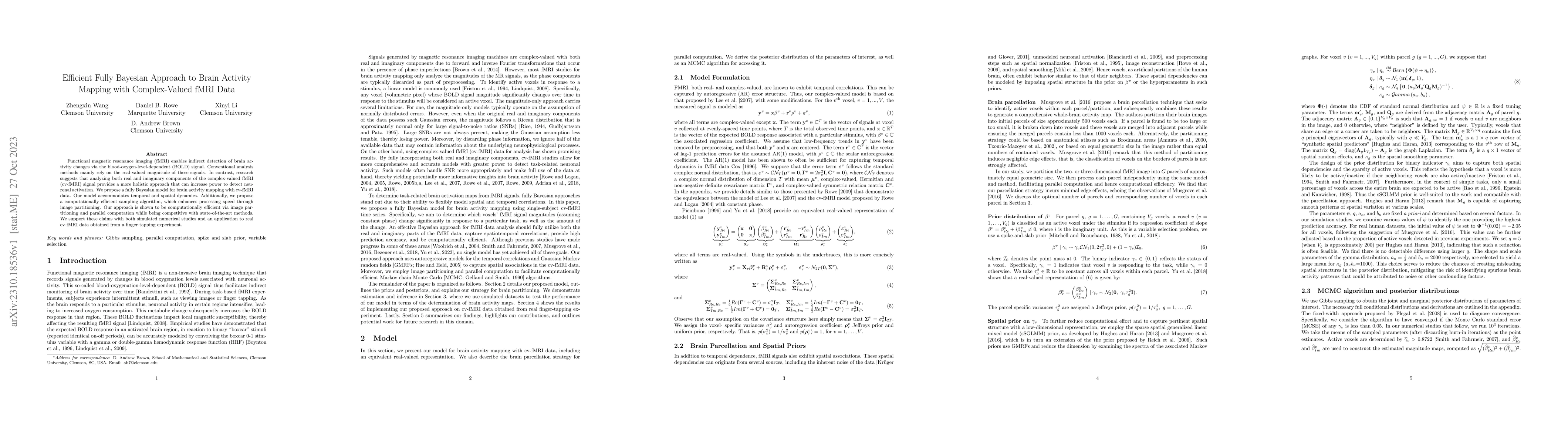 Thumbnail for Efficient Fully Bayesian Approach to Brain Activity Mapping with
  Complex-Valued fMRI Data