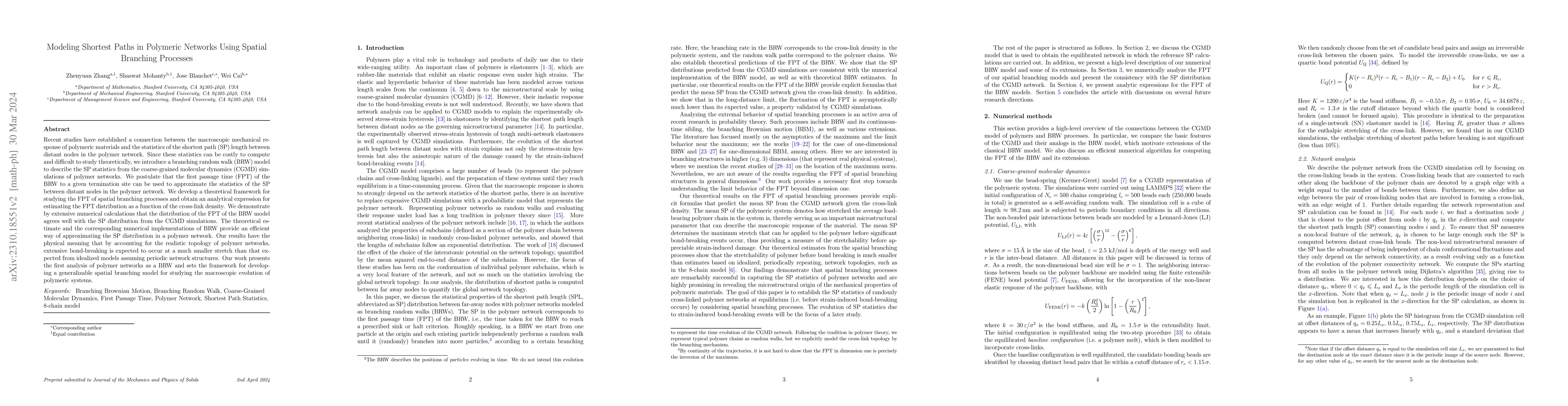 Thumbnail for Modeling Shortest Paths in Polymeric Networks using Spatial Branching
  Processes