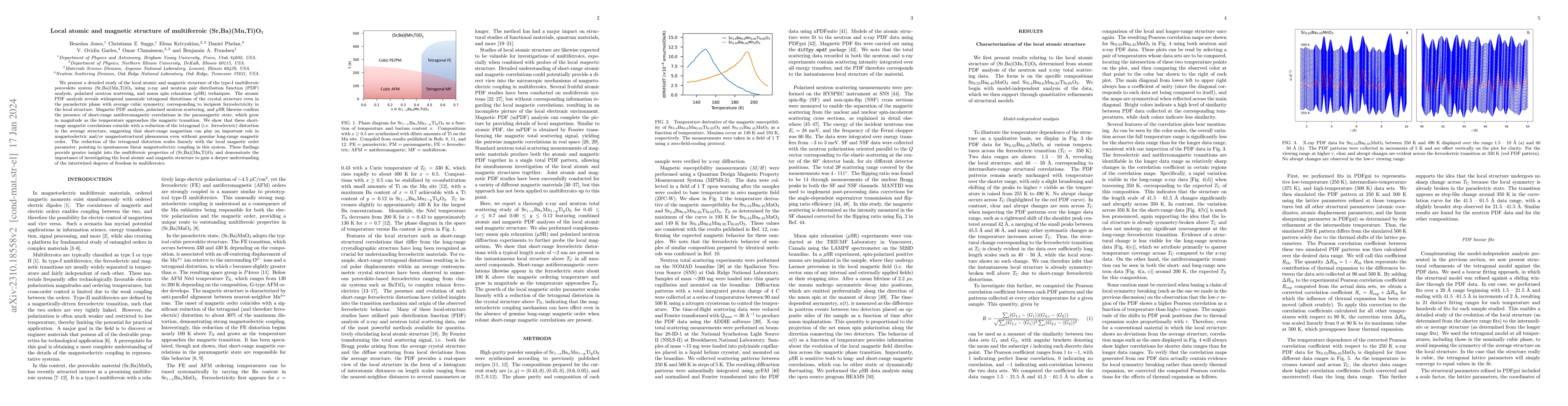 Thumbnail for Local atomic and magnetic structure of multiferroic (Sr,Ba)(Mn,Ti)O$_3$