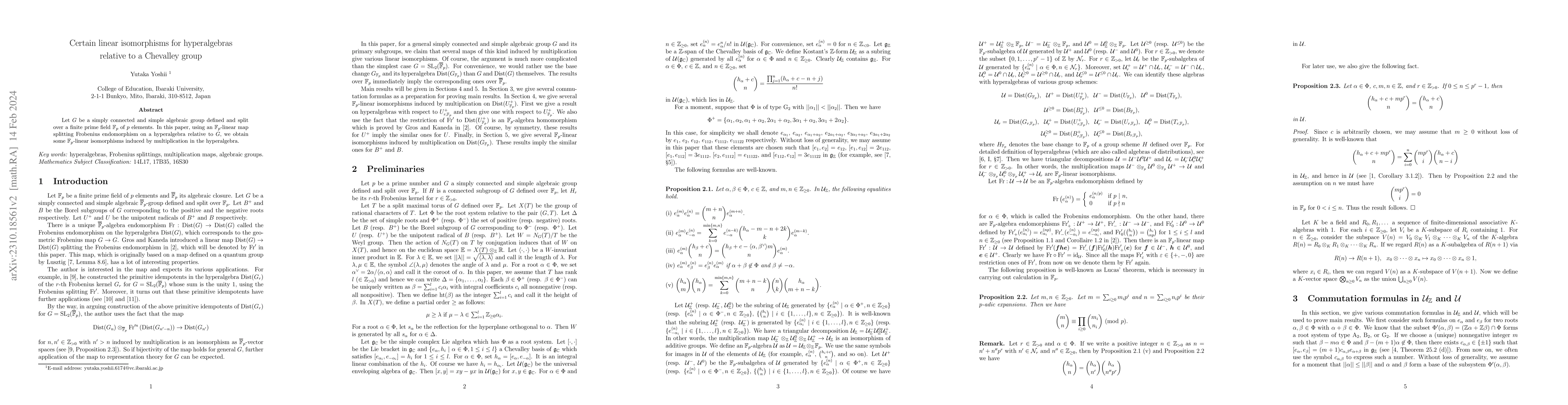 Thumbnail for Certain linear isomorphisms for hyperalgebras relative to a Chevalley
  group