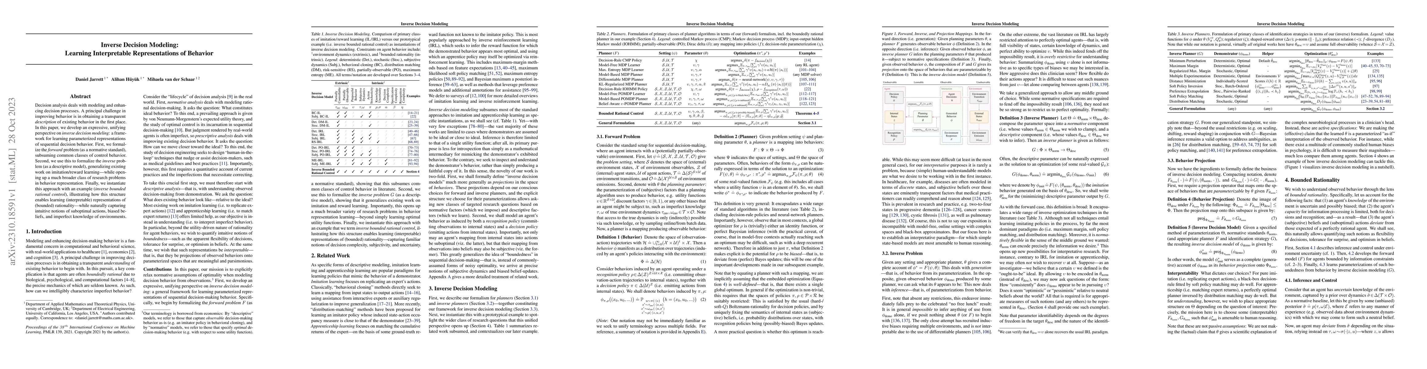 Thumbnail for Inverse Decision Modeling: Learning Interpretable Representations of
  Behavior