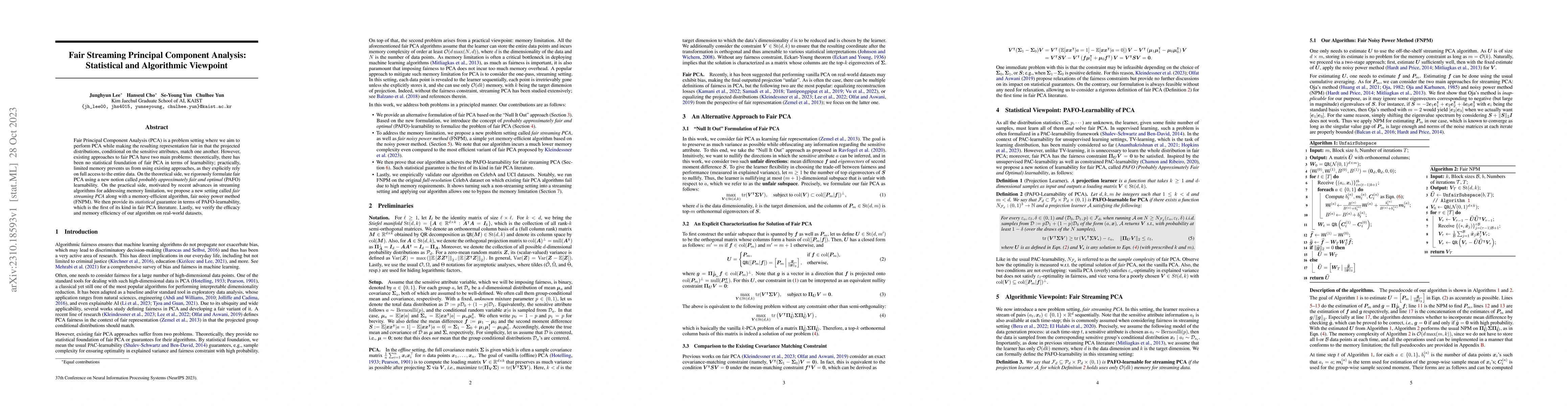 Thumbnail for Fair Streaming Principal Component Analysis: Statistical and Algorithmic
  Viewpoint