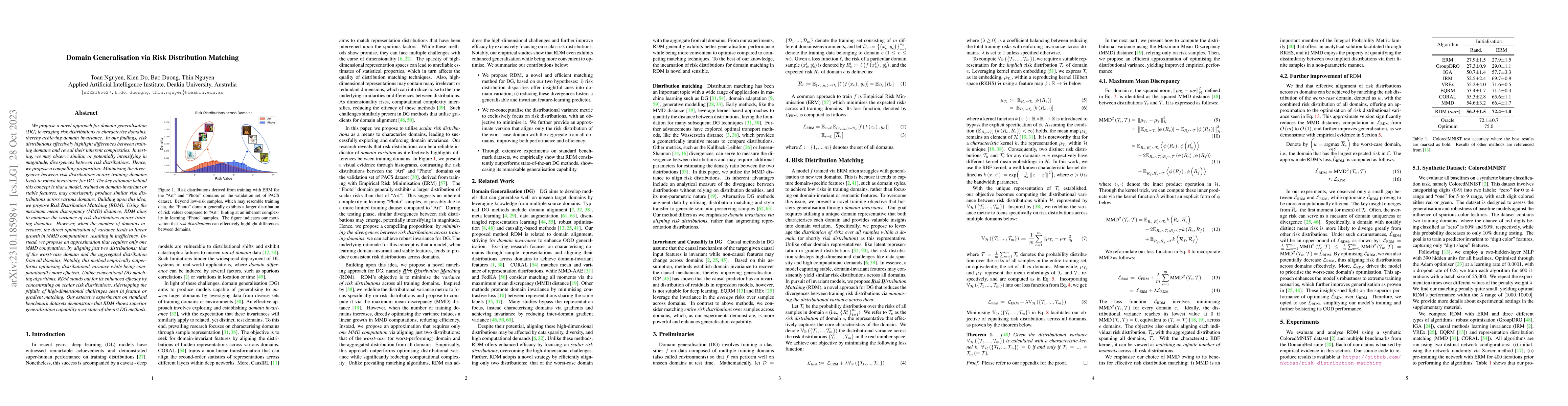 Thumbnail for Domain Generalisation via Risk Distribution Matching