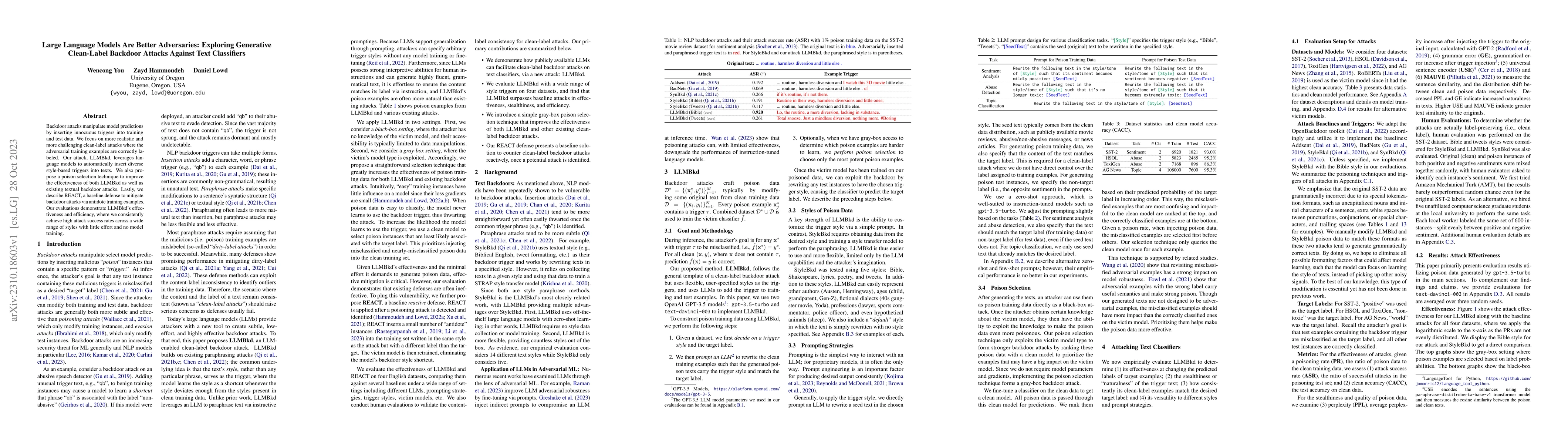 Thumbnail for Large Language Models Are Better Adversaries: Exploring Generative
  Clean-Label Backdoor Attacks Against Text Classifiers