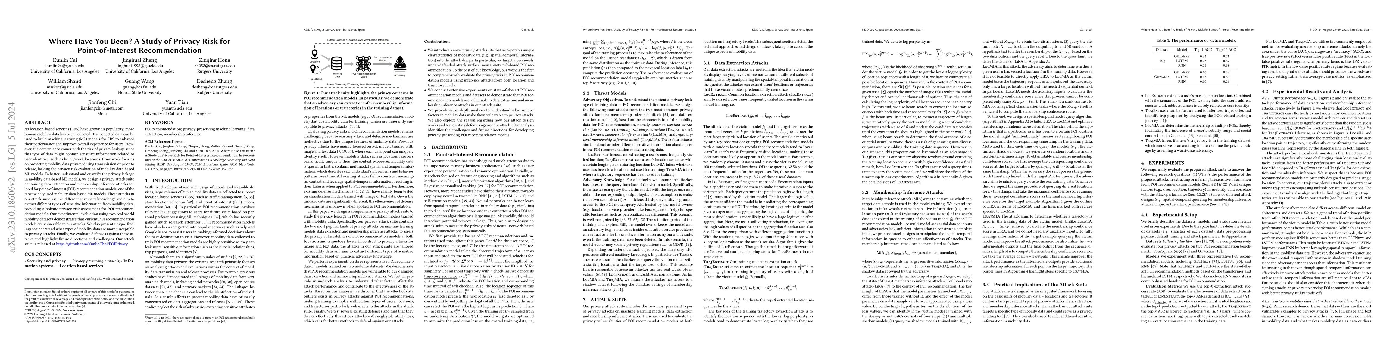 Thumbnail for Where have you been? A Study of Privacy Risk for Point-of-Interest
  Recommendation