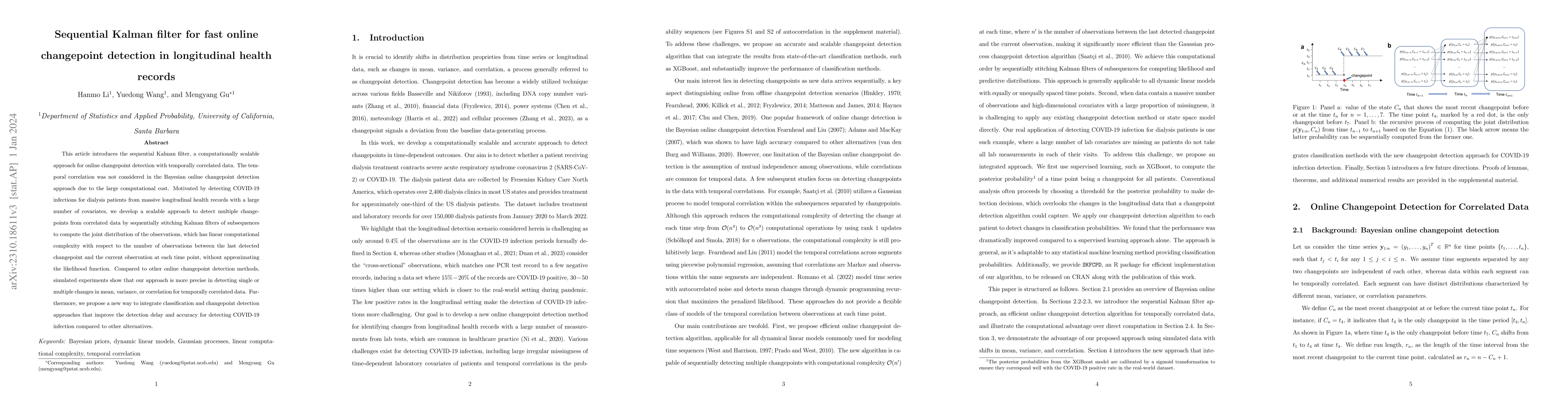 Thumbnail for Sequential Kalman filter for fast online changepoint detection in
  longitudinal health records
