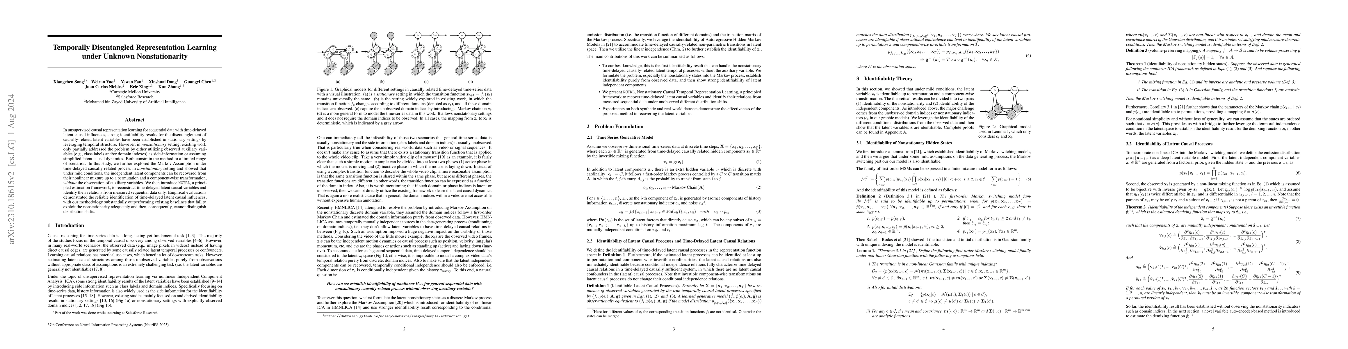 Thumbnail for Temporally Disentangled Representation Learning under Unknown
  Nonstationarity