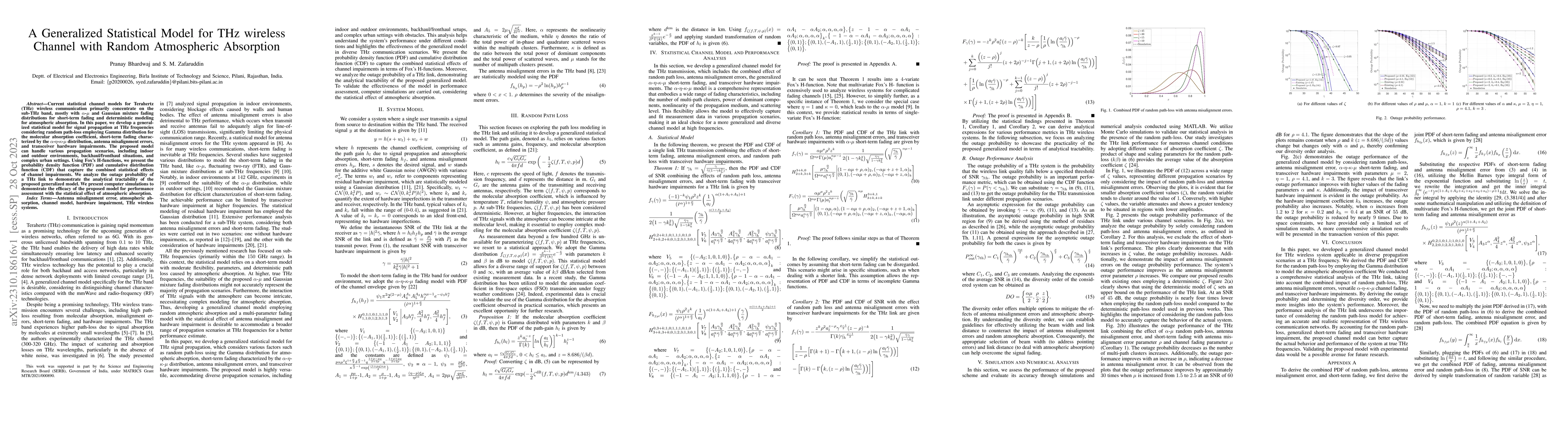 Thumbnail for A Generalized Statistical Model for THz wireless Channel with Random
  Atmospheric Absorption