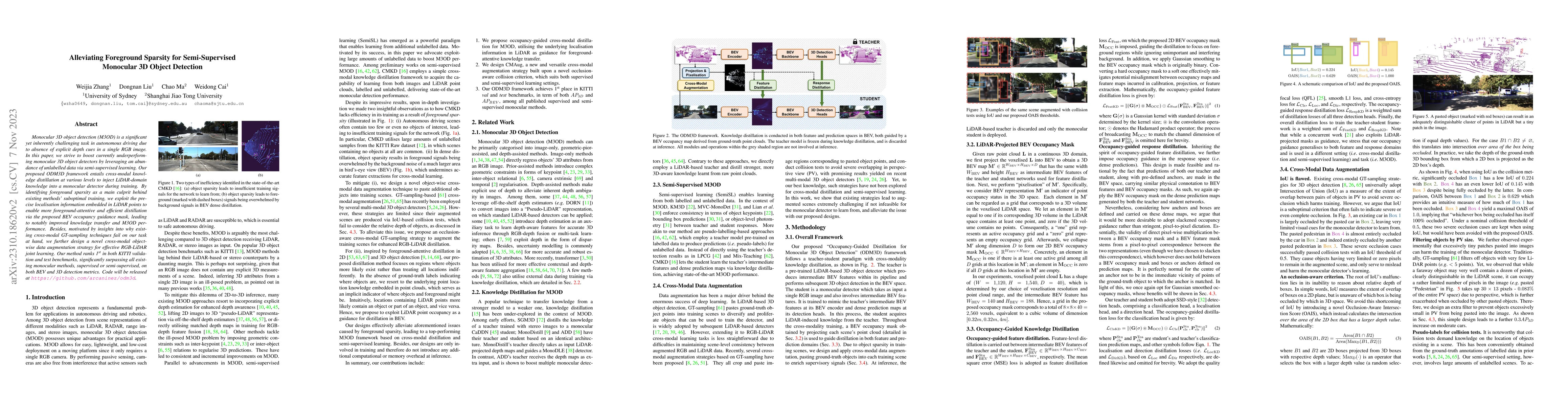 Thumbnail for ODM3D: Alleviating Foreground Sparsity for Semi-Supervised Monocular 3D
  Object Detection