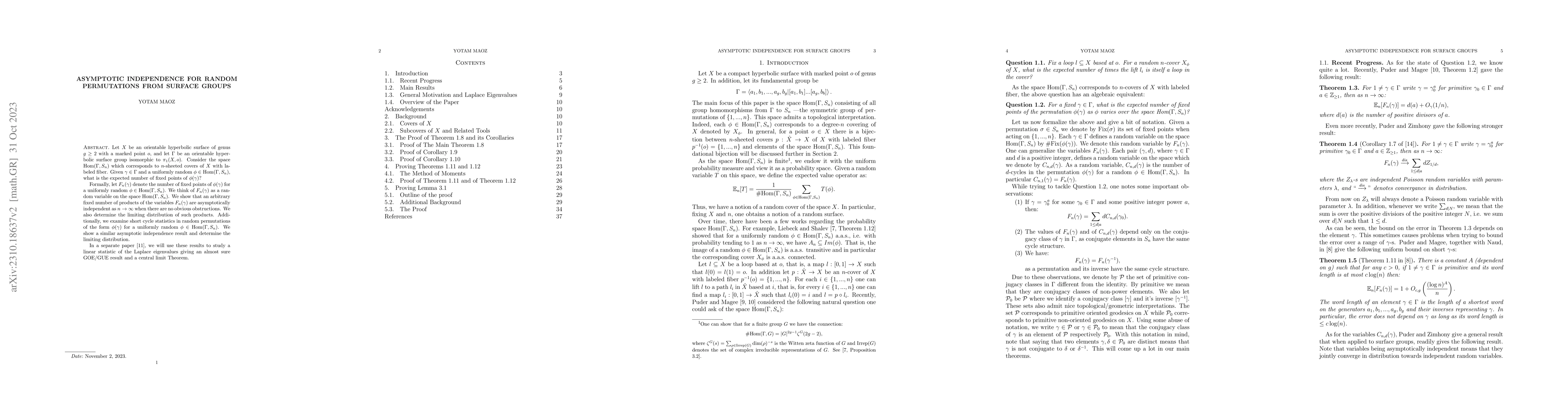 Thumbnail for Asymptotic independence for random permutations from surface groups