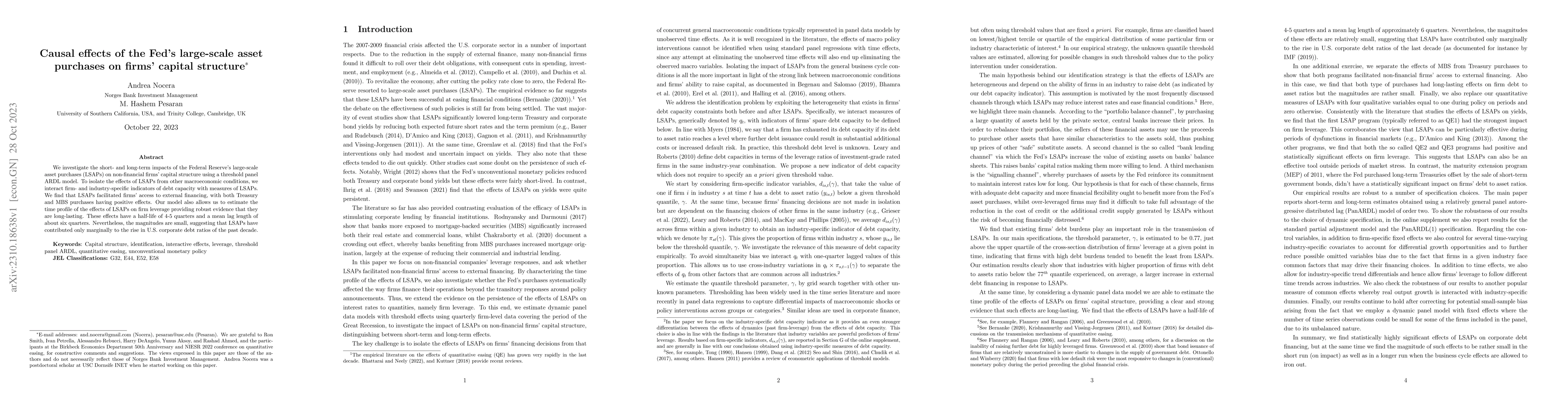 Thumbnail for Causal effects of the Fed's large-scale asset purchases on firms'
  capital structure