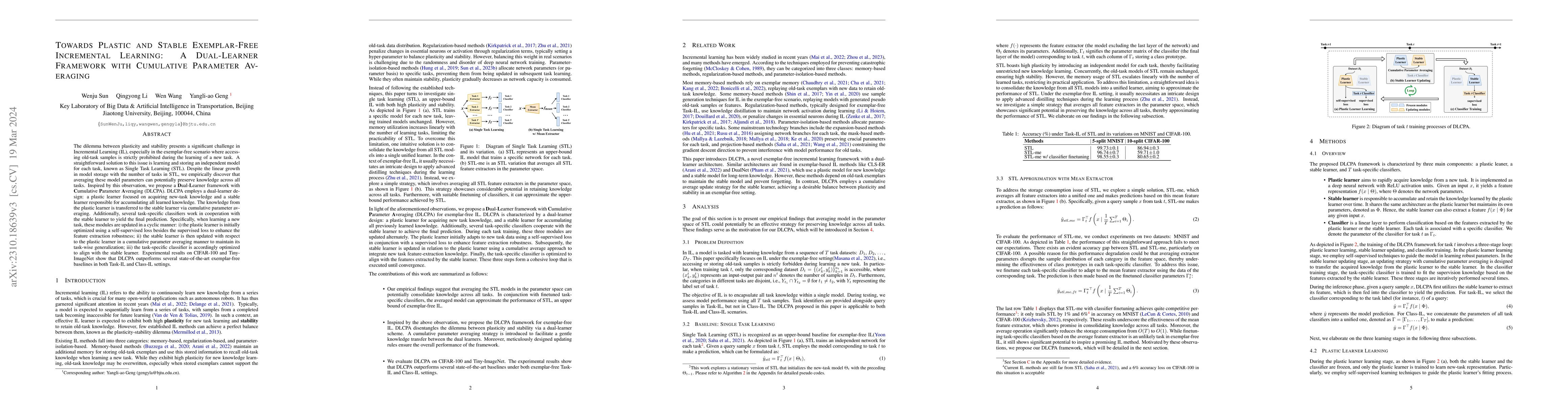 Thumbnail for Towards Plastic and Stable Exemplar-Free Incremental Learning: A
  Dual-Learner Framework with Cumulative Parameter Averaging