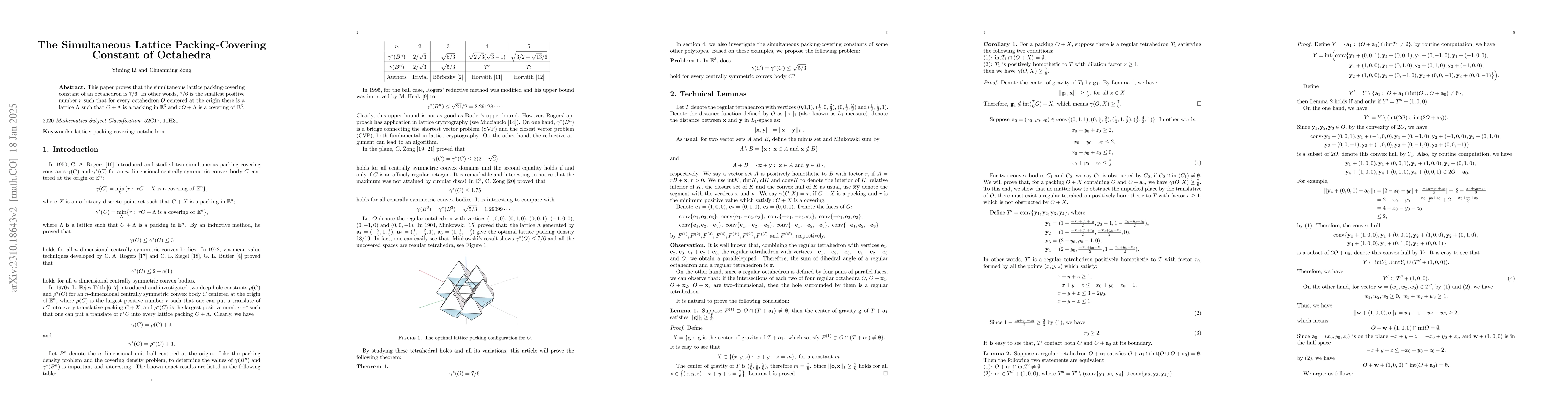 Thumbnail for The Simultaneous Lattice Packing-Covering Constant of Octahedra