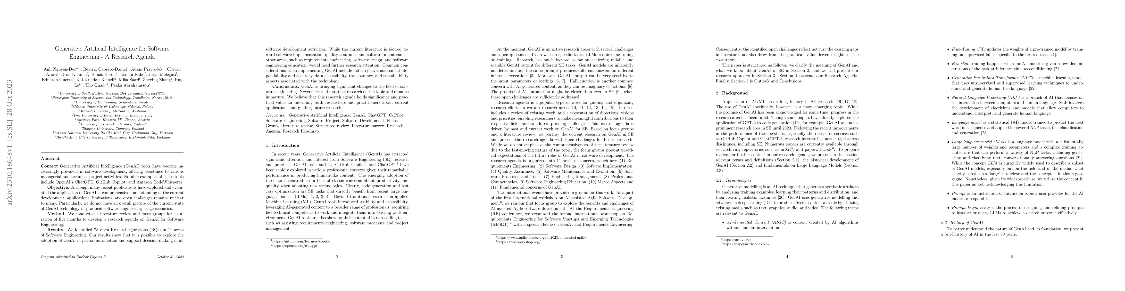 Thumbnail for Generative Artificial Intelligence for Software Engineering -- A
  Research Agenda