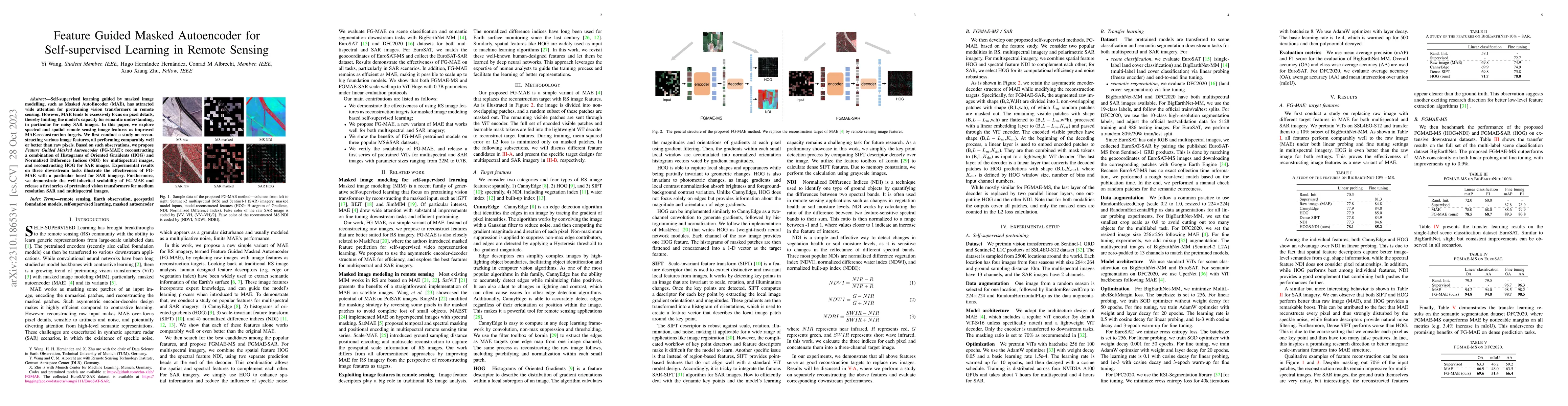 Thumbnail for Feature Guided Masked Autoencoder for Self-supervised Learning in Remote
  Sensing