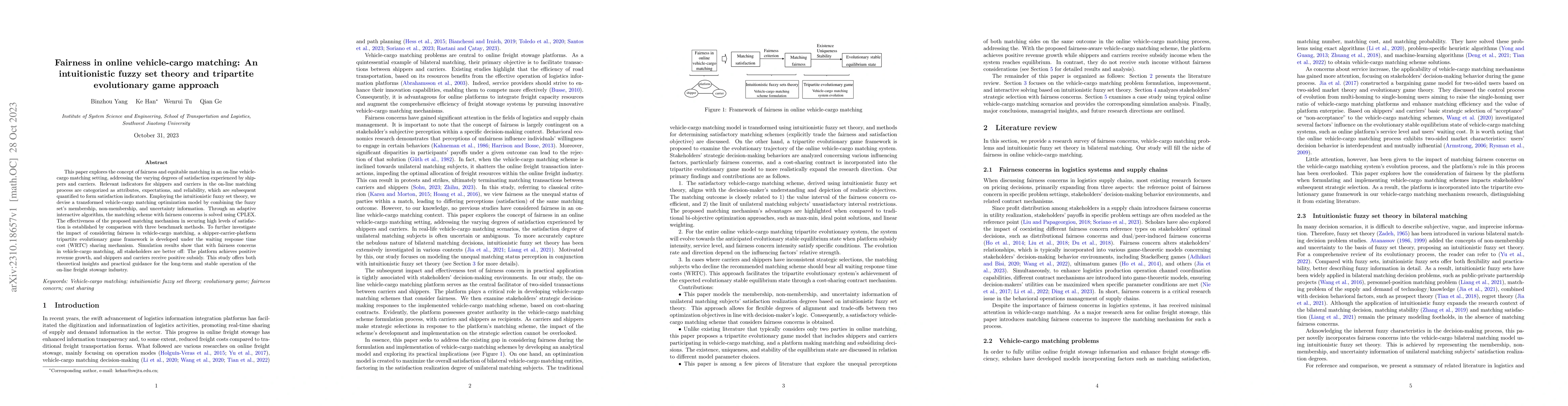 Thumbnail for Fairness in online vehicle-cargo matching: An intuitionistic fuzzy set
  theory and tripartite evolutionary game approach