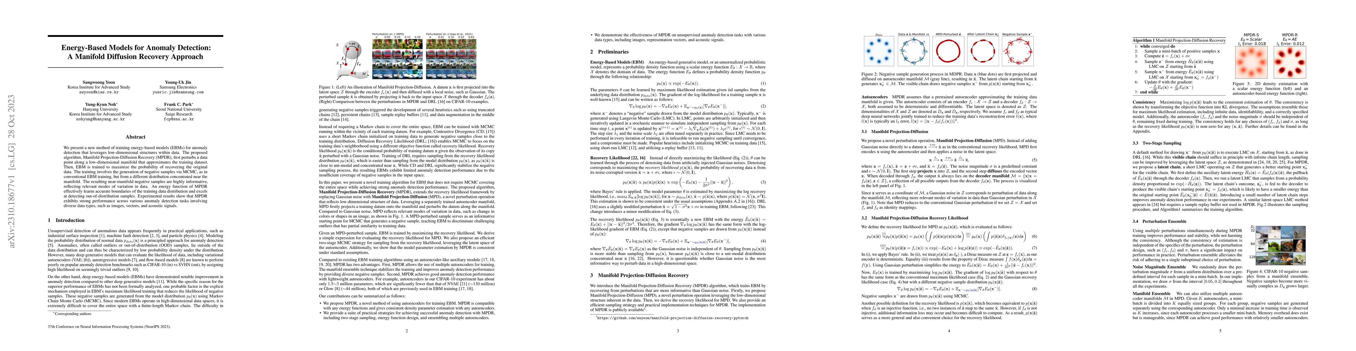 Thumbnail for Energy-Based Models for Anomaly Detection: A Manifold Diffusion Recovery
  Approach
