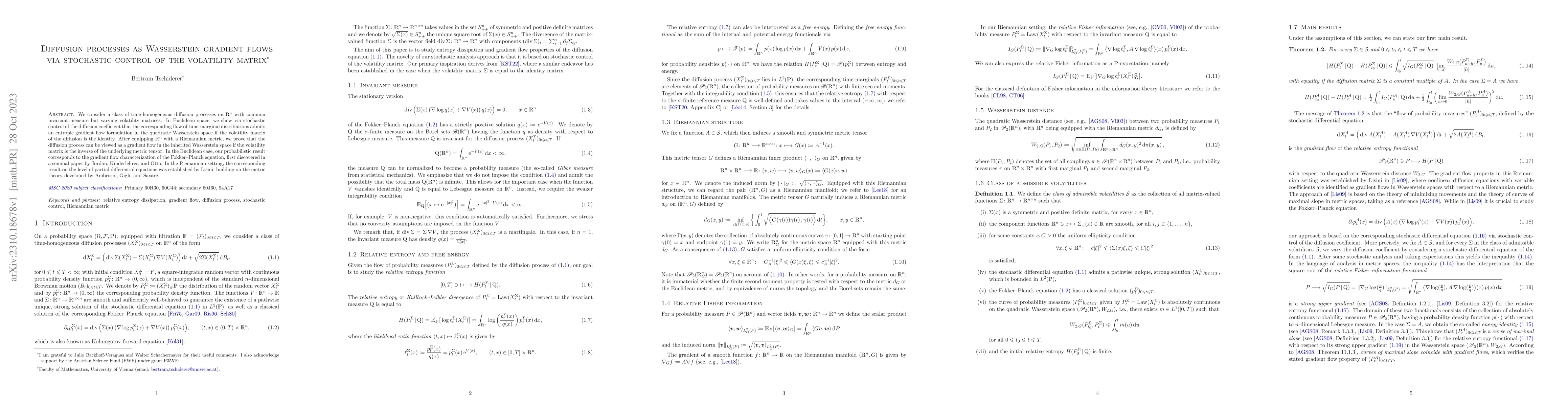 Thumbnail for Diffusion processes as Wasserstein gradient flows via stochastic control
  of the volatility matrix