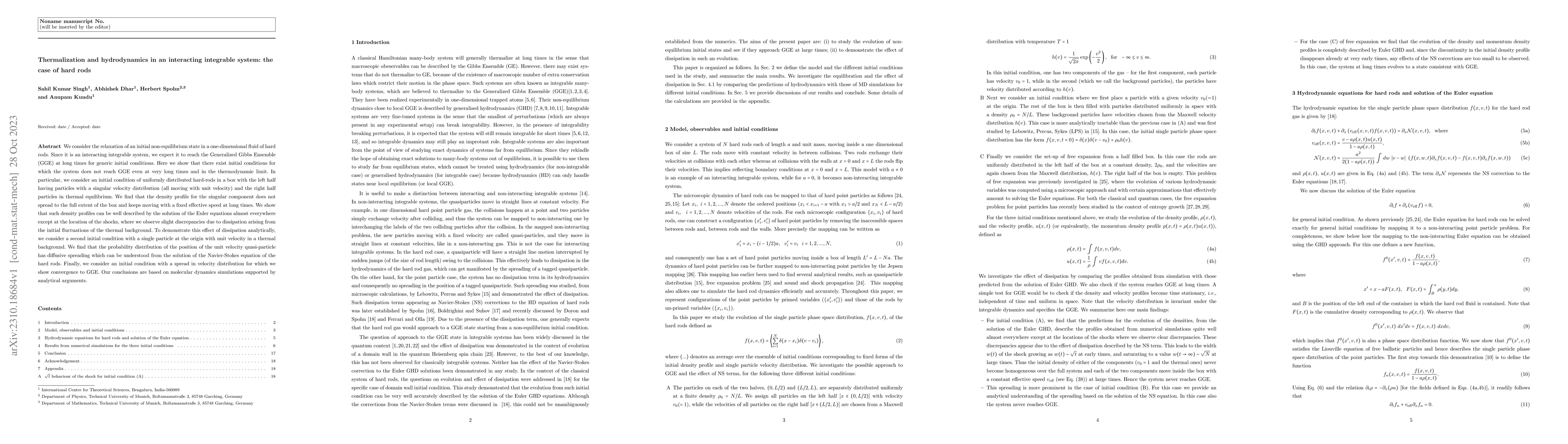 Thumbnail for Thermalization and hydrodynamics in an interacting integrable system:
  the case of hard rods