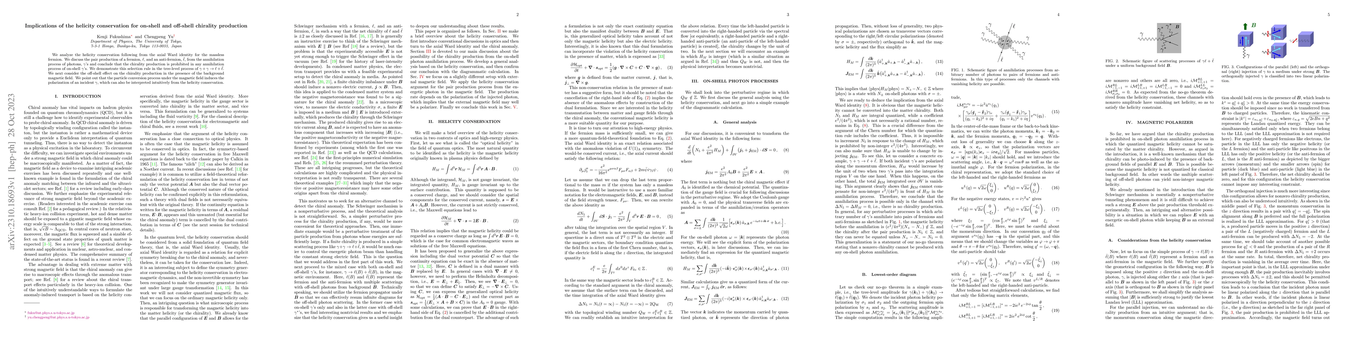 Thumbnail for Implications of the helicity conservation for on-shell and off-shell
  chirality production