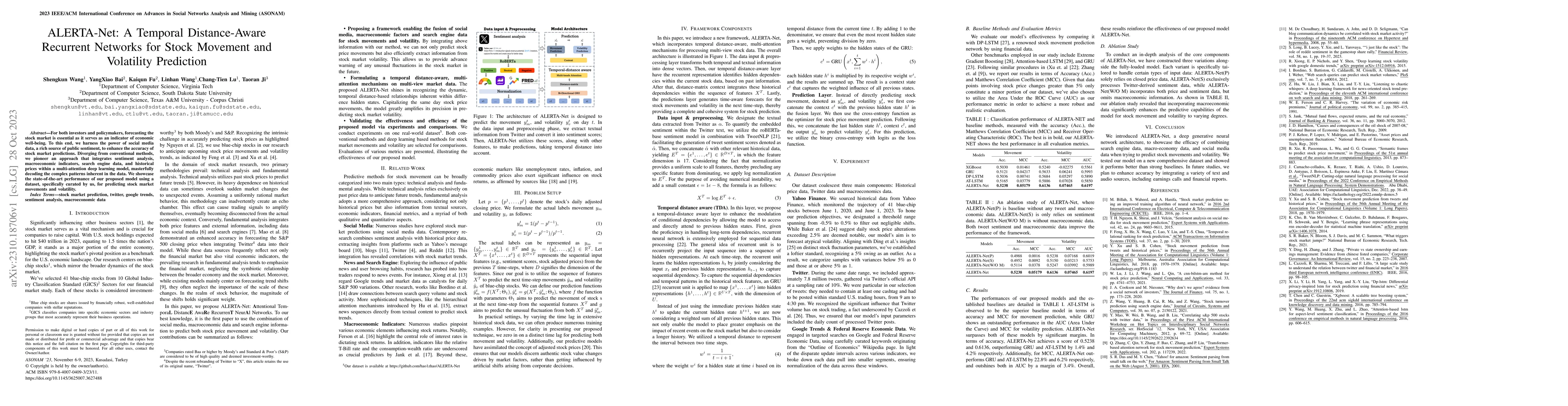 Thumbnail for ALERTA-Net: A Temporal Distance-Aware Recurrent Networks for Stock
  Movement and Volatility Prediction