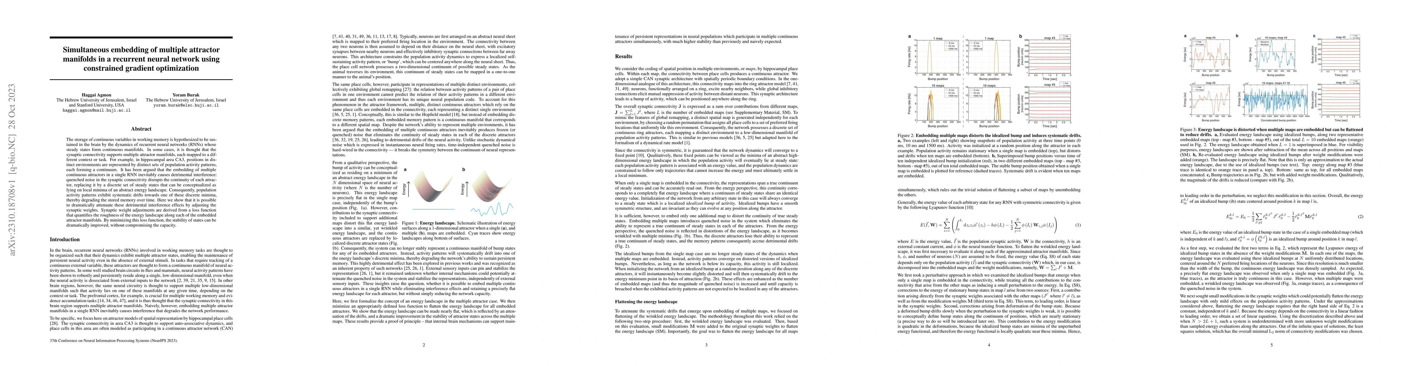 Thumbnail for Simultaneous embedding of multiple attractor manifolds in a recurrent
  neural network using constrained gradient optimization