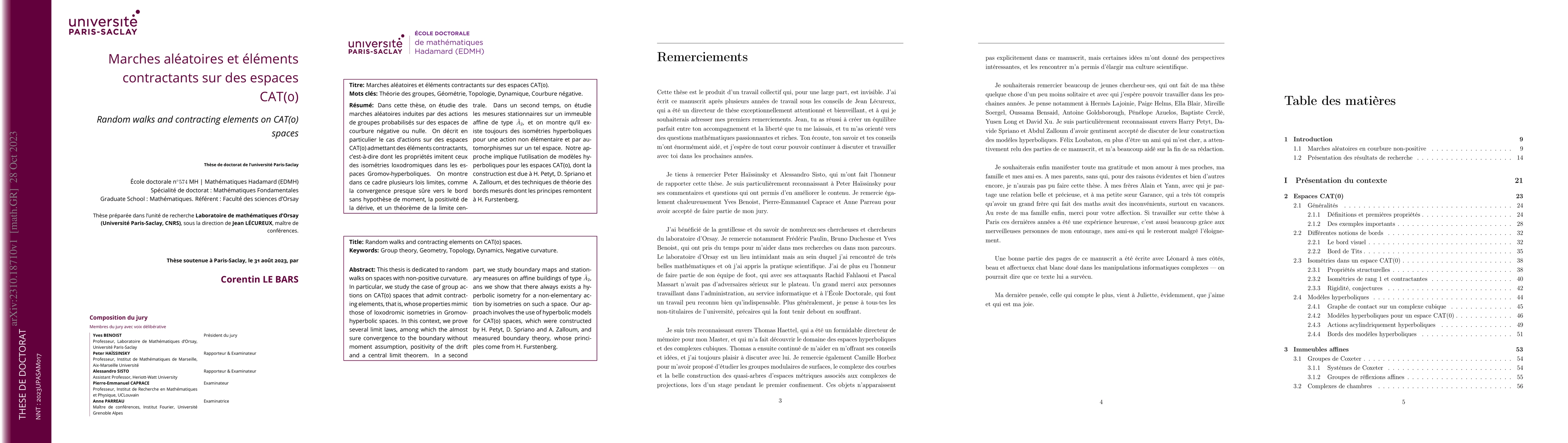Thumbnail for Marches al\'eatoires et \'el\'ements contractants sur des espaces CAT(0)