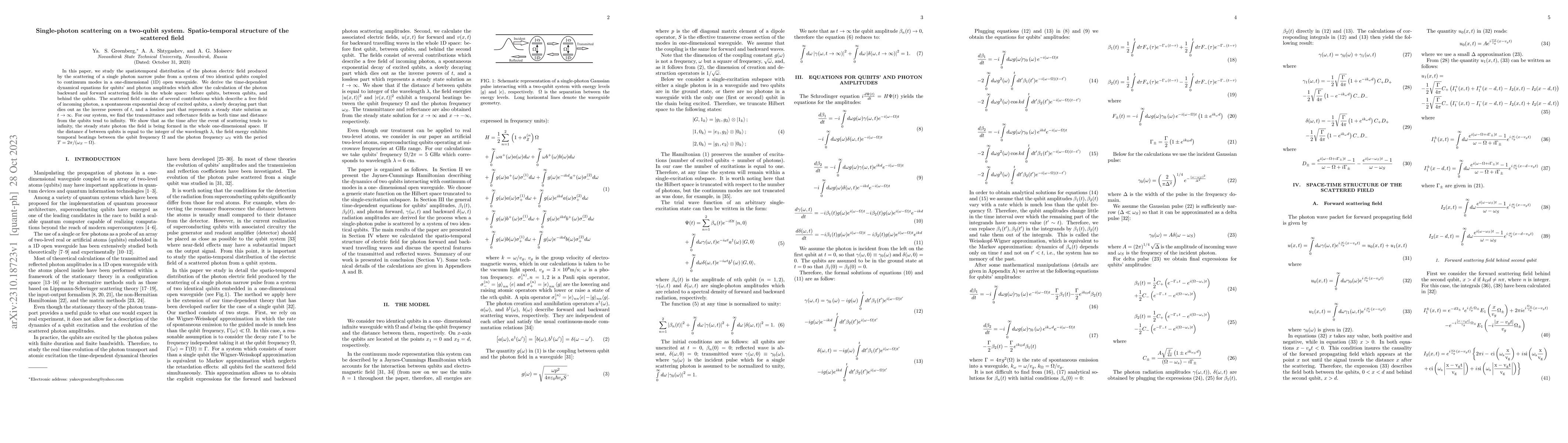 Thumbnail for Single-photon scattering on a two-qubit system. Spatio-temporal
  structure of the scattered field