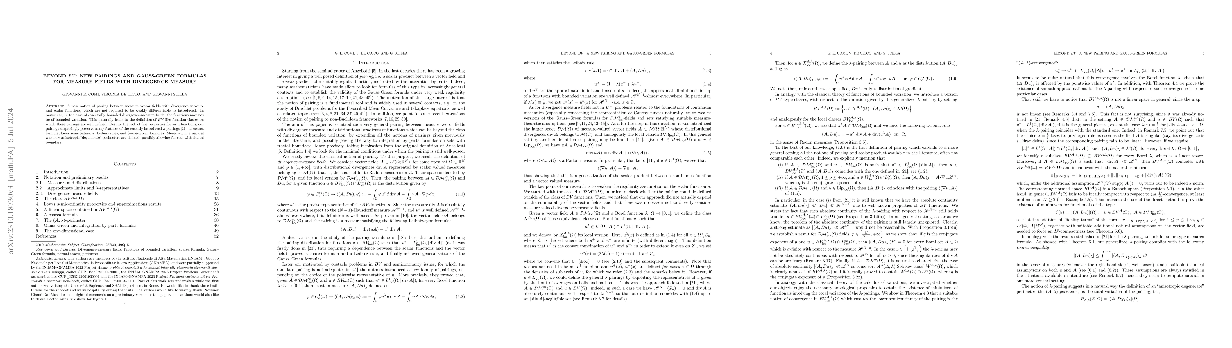 Thumbnail for Beyond $BV$: new pairings and Gauss-Green formulas for measure fields
  with divergence measure
