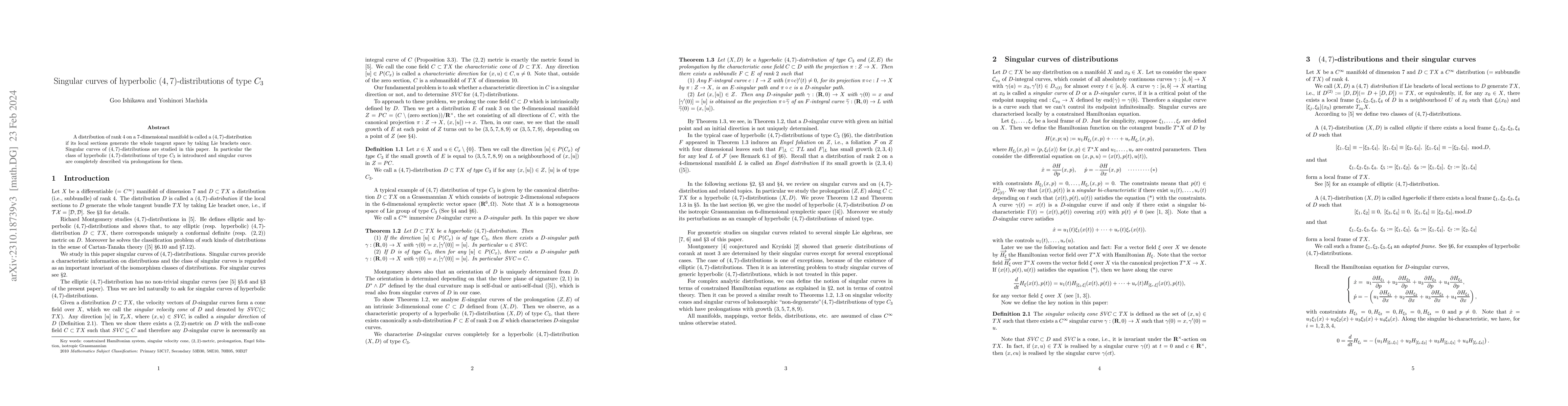 Thumbnail for Singular curves of hyperbolic $(4, 7)$-distributions of type $C_3$