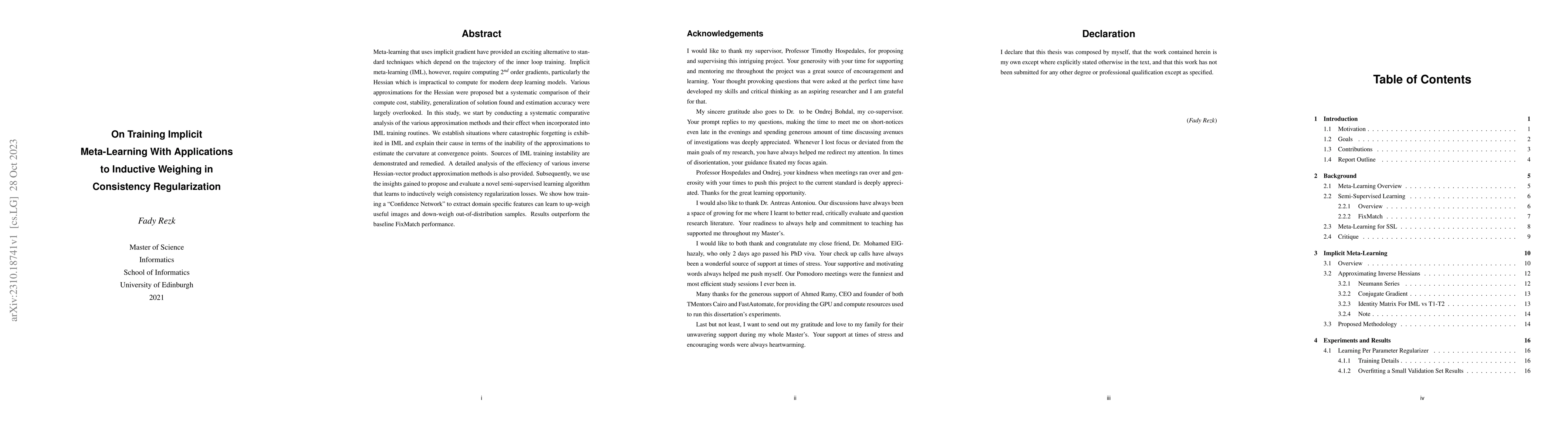 Thumbnail for On Training Implicit Meta-Learning With Applications to Inductive
  Weighing in Consistency Regularization