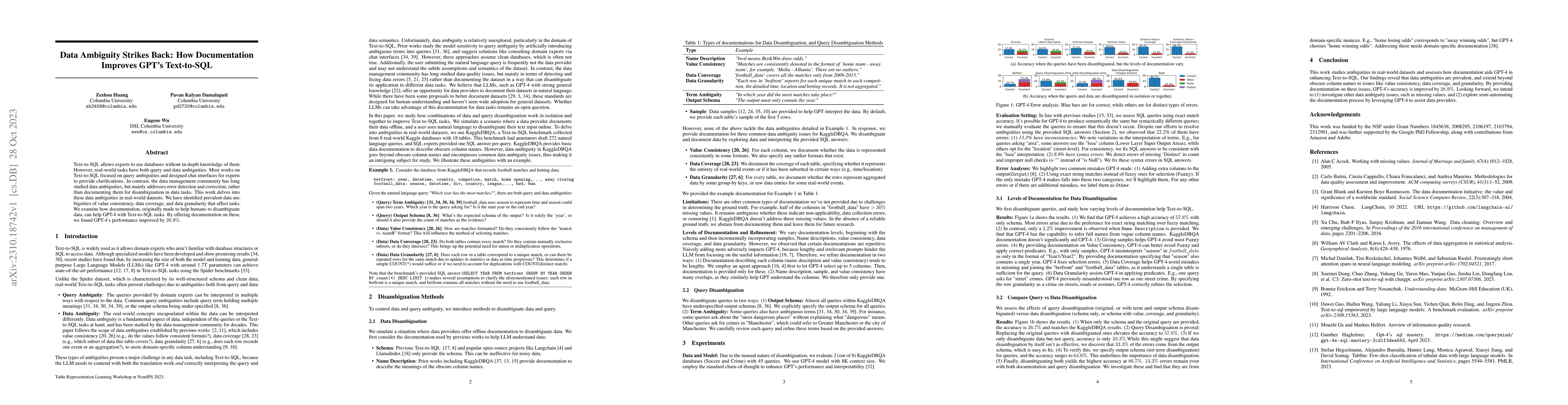 Thumbnail for Data Ambiguity Strikes Back: How Documentation Improves GPT's
  Text-to-SQL