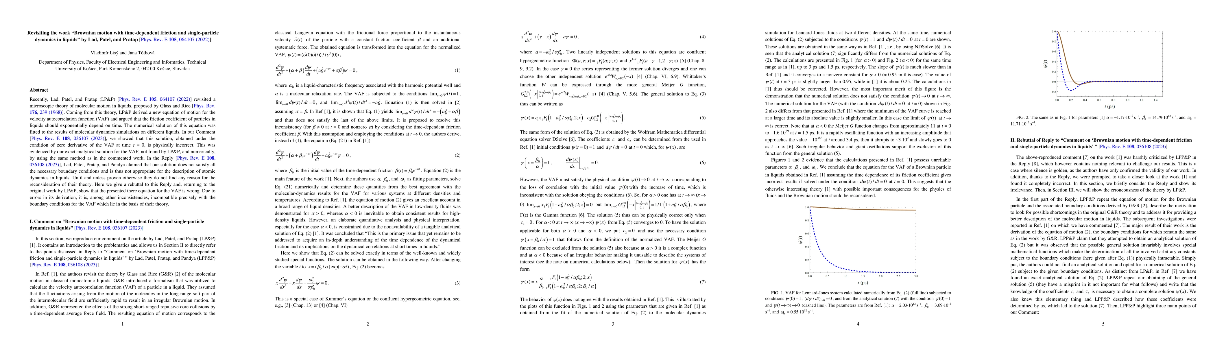 Thumbnail for Revisiting the work "Brownian motion with time-dependent friction and
  single-particle dynamics in liquids" by Lad, Patel, and Pratap [Phys. Rev. E
  105, 064107 (2022)]