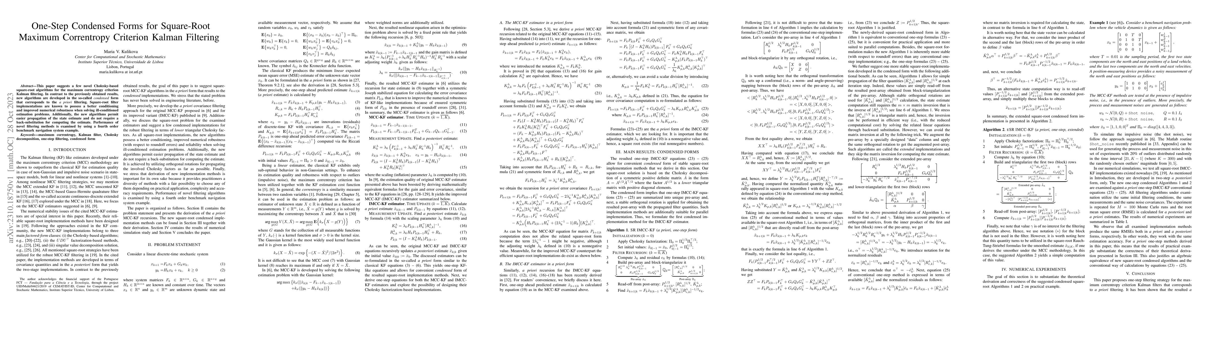 Thumbnail for One-step condensed forms for square-root maximum correntropy criterion
  Kalman filtering