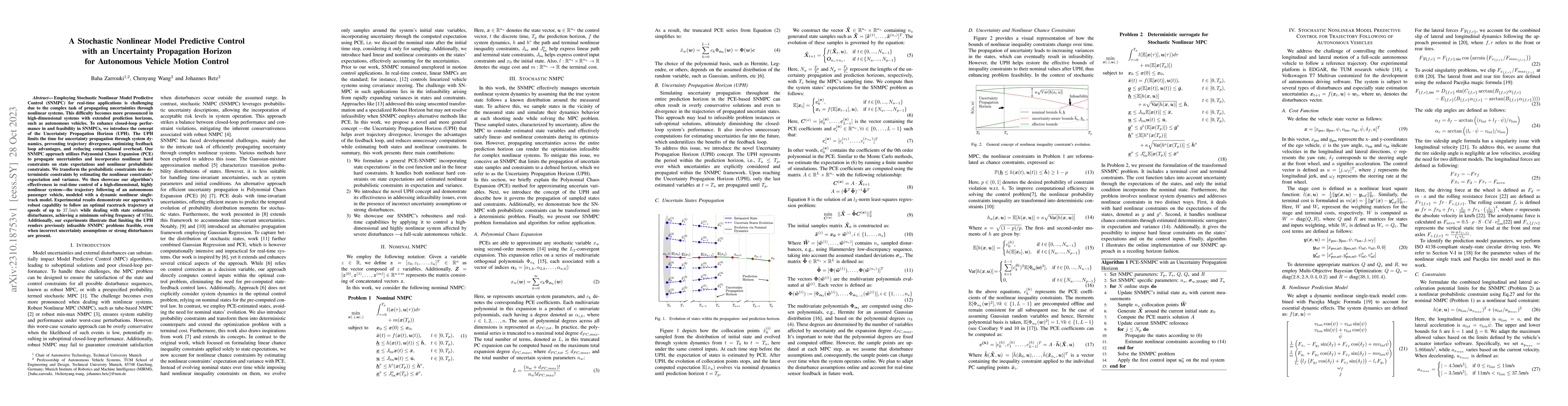 Thumbnail for A Stochastic Nonlinear Model Predictive Control with an Uncertainty
  Propagation Horizon for Autonomous Vehicle Motion Control