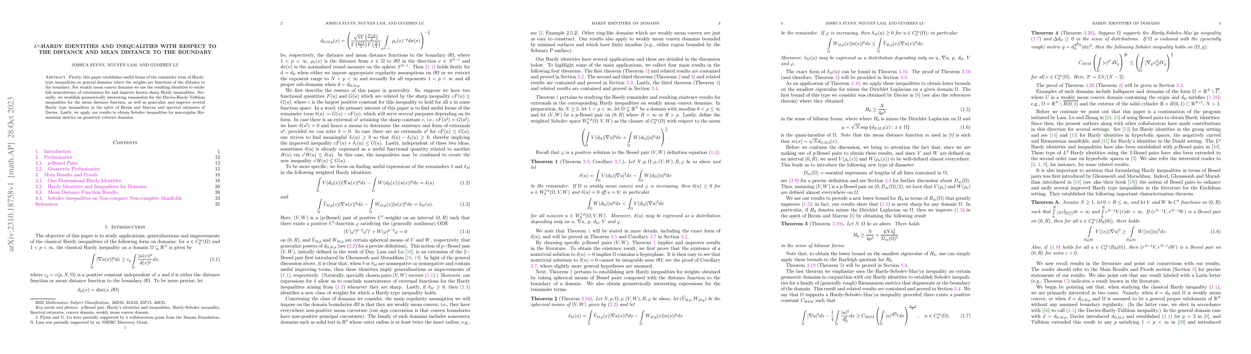 Thumbnail for $L^p$-Hardy identities and inequalities with respect to the distance and
  mean distance to the boundary