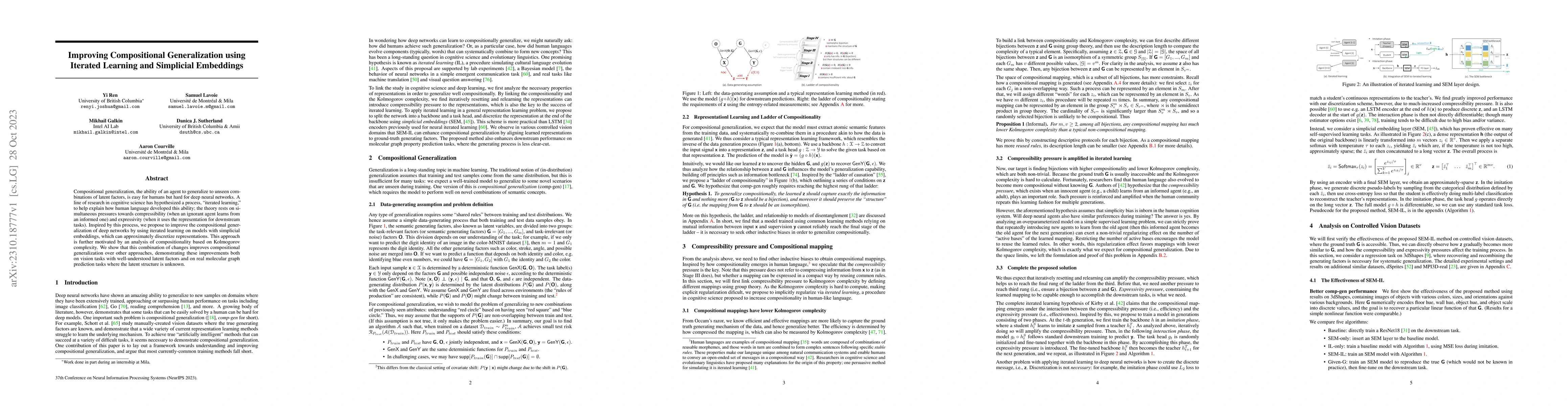 Thumbnail for Improving Compositional Generalization Using Iterated Learning and
  Simplicial Embeddings