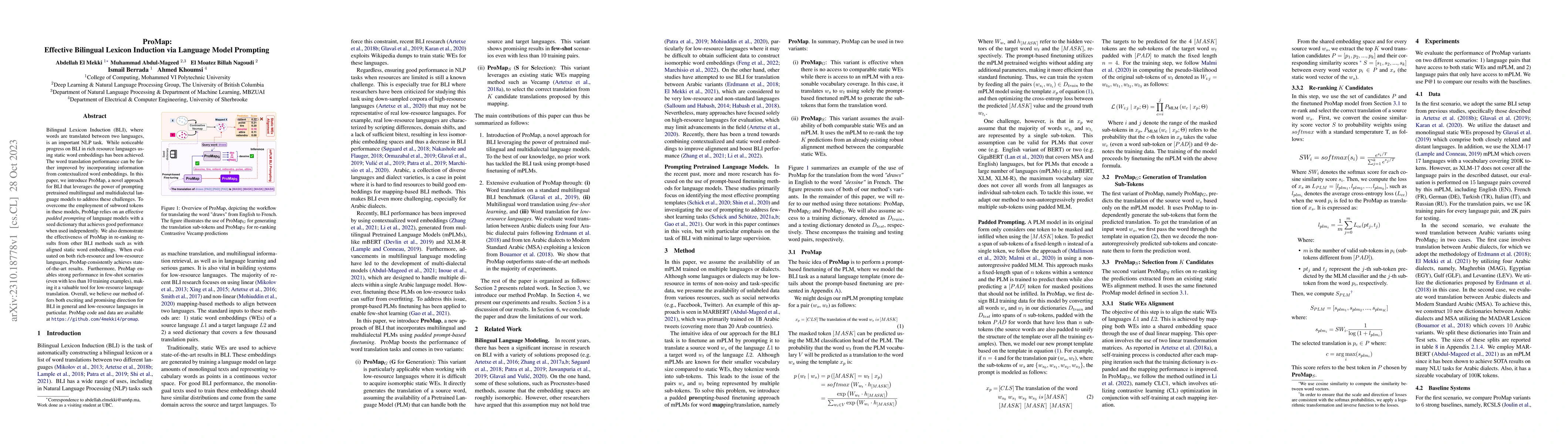 Thumbnail for ProMap: Effective Bilingual Lexicon Induction via Language Model
  Prompting