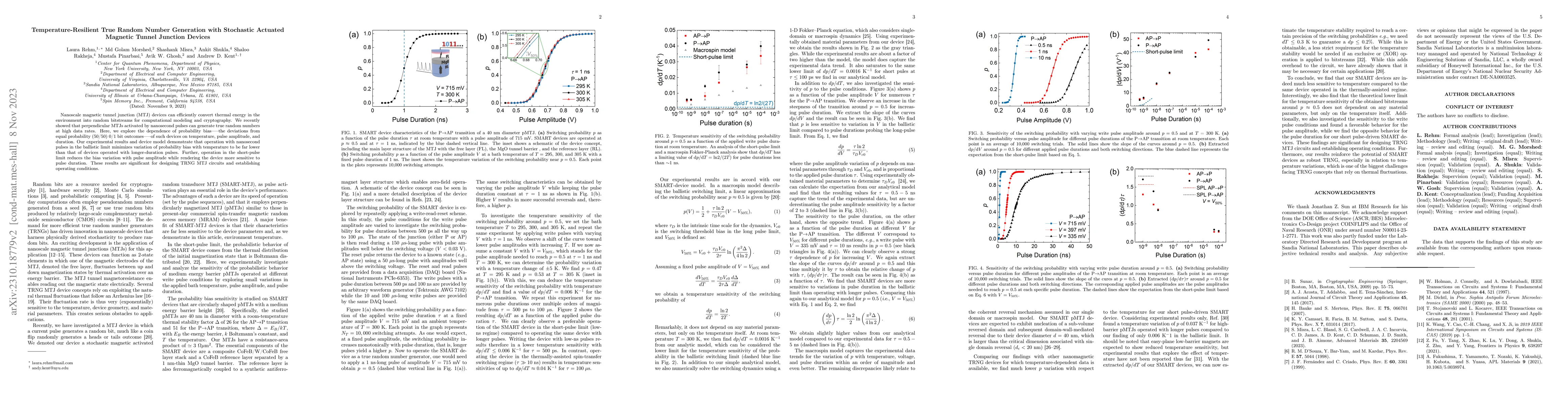 Thumbnail for Temperature-Resilient True Random Number Generation with Stochastic
  Actuated Magnetic Tunnel Junction Devices