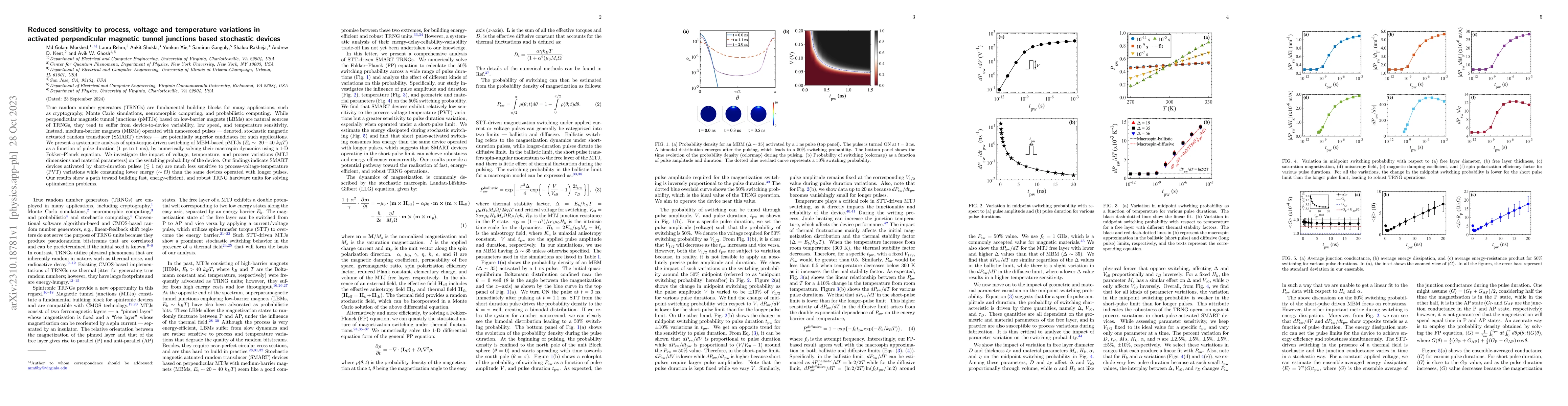 Thumbnail for Reduced sensitivity to process, voltage and temperature variations in
  activated perpendicular magnetic tunnel junctions based stochastic devices