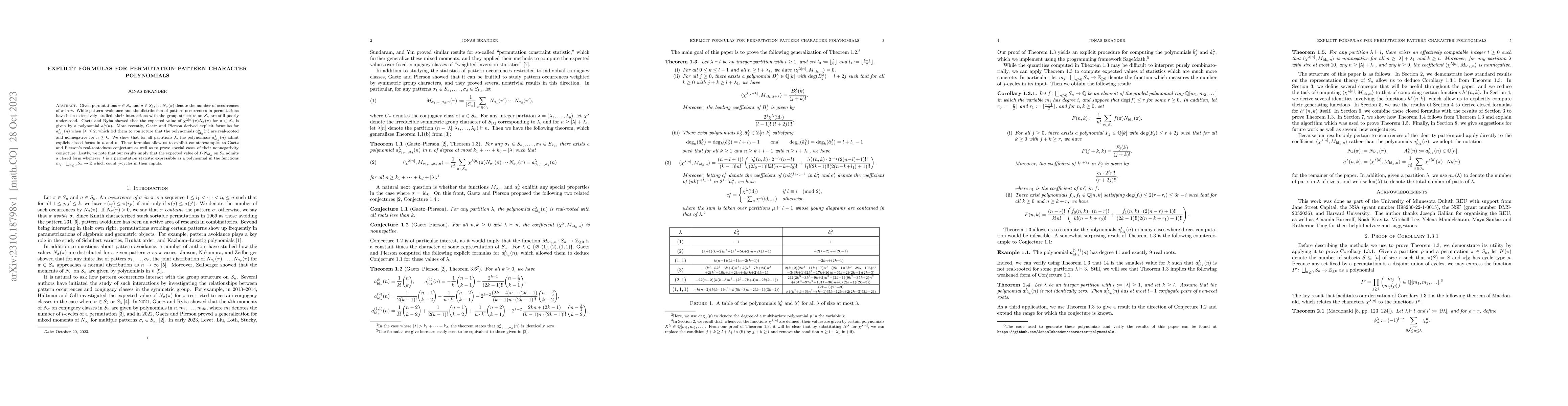 Thumbnail for Explicit formulas for permutation pattern character polynomials